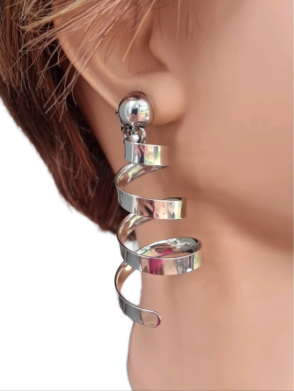 Vintage NAPIER Silvertone Dramatic Spiral Clip On Statement Earrings Runway